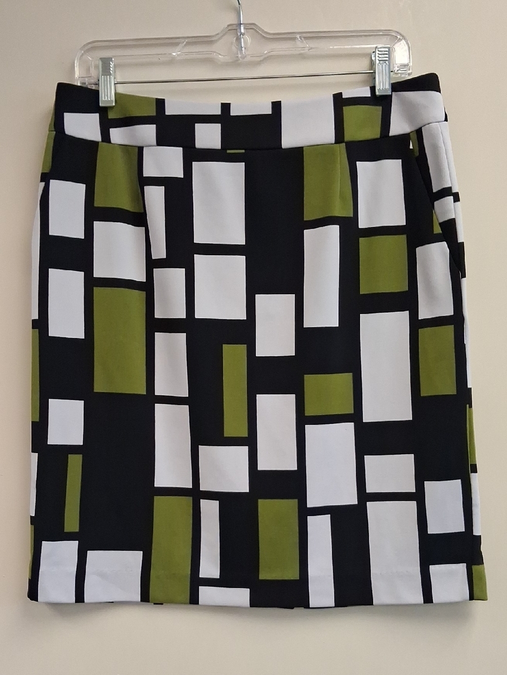 Premise Geometric Print Pencil Skirt Black White Olive Size 10